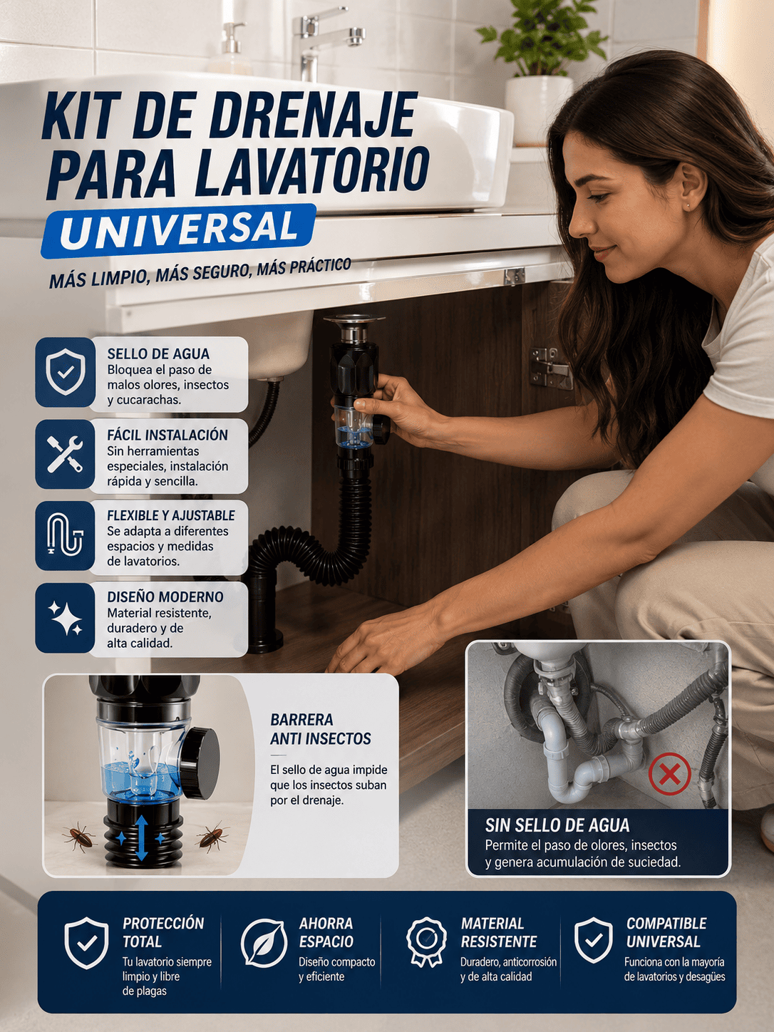 Kit de drenaje para lavatorio universal