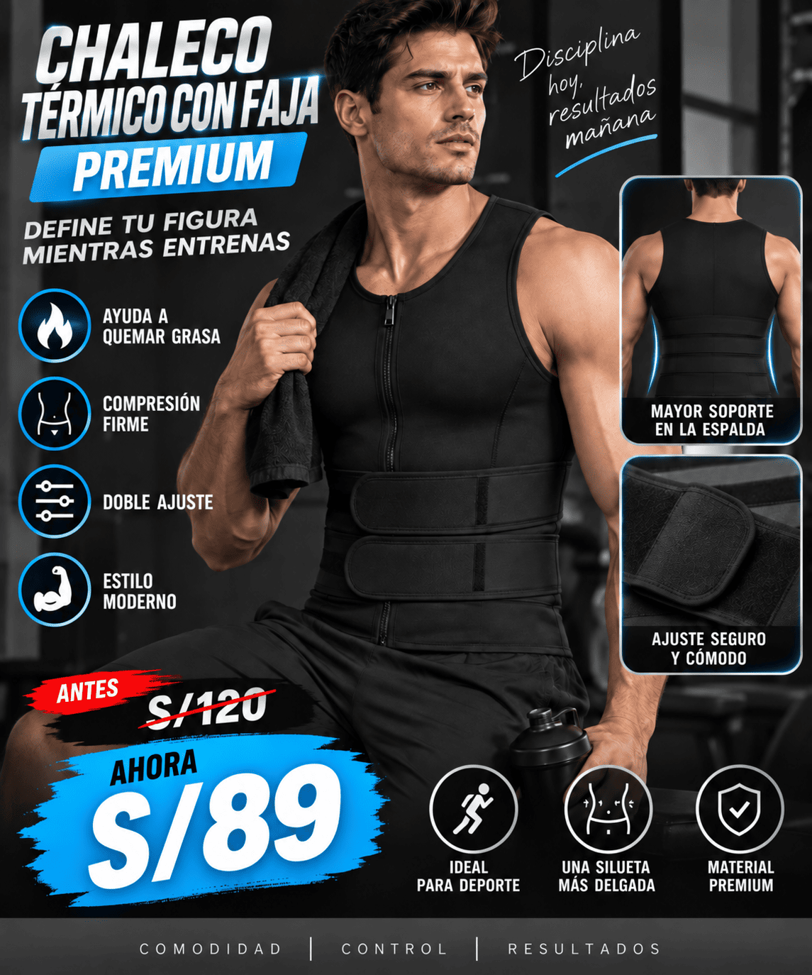 Chaleco termico con faja premium