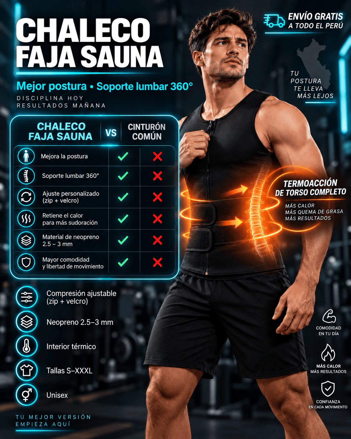 Chaleco termico con faja premium