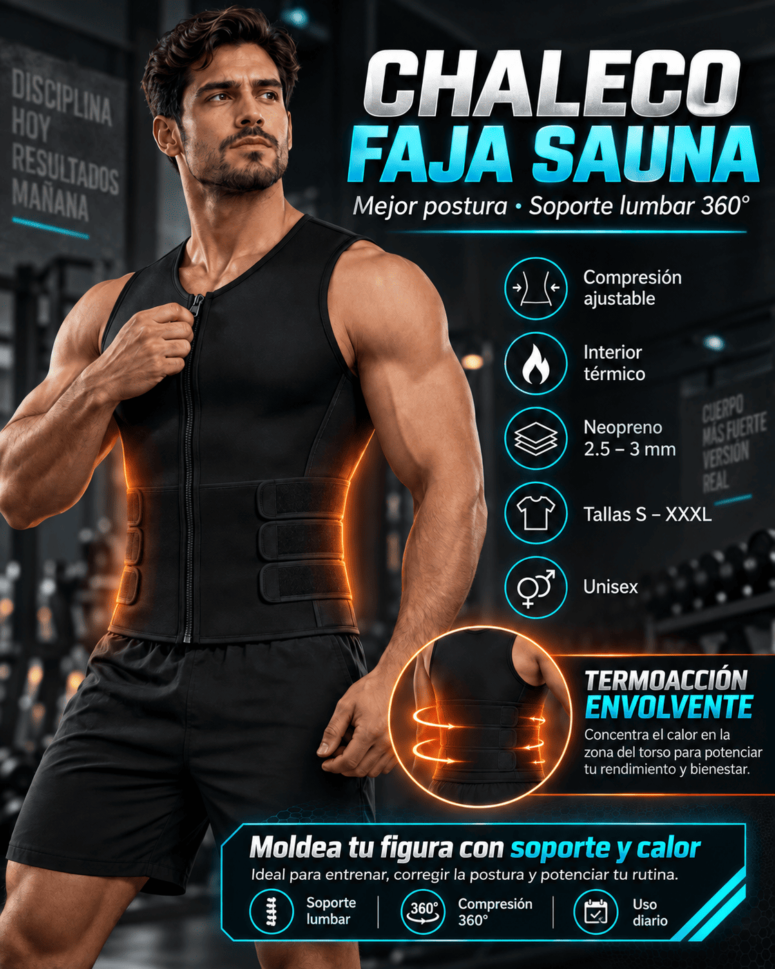 Chaleco termico con faja premium